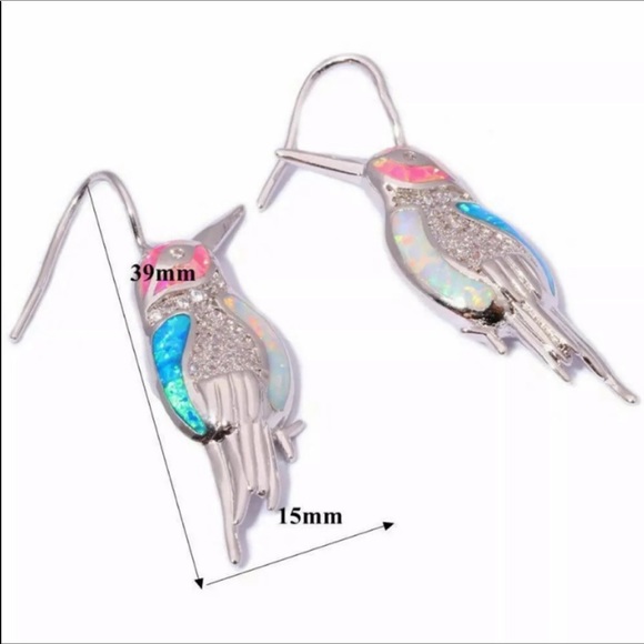 Silver Plated Fire Opal CZ Earrings - Picture 2 of 3